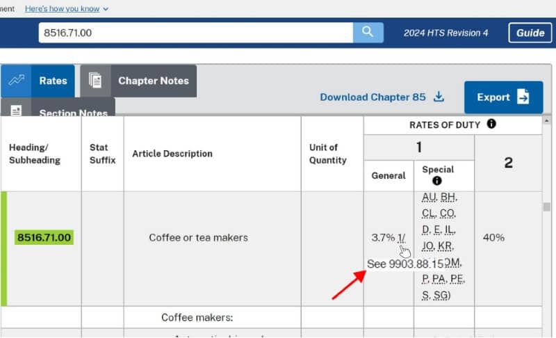 Additional import Tariff from China to the USA